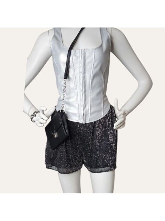 Dex Pants - Dex Black Metallic Pull-On Paperbag Shorts NWT Large Resort Night Luxe